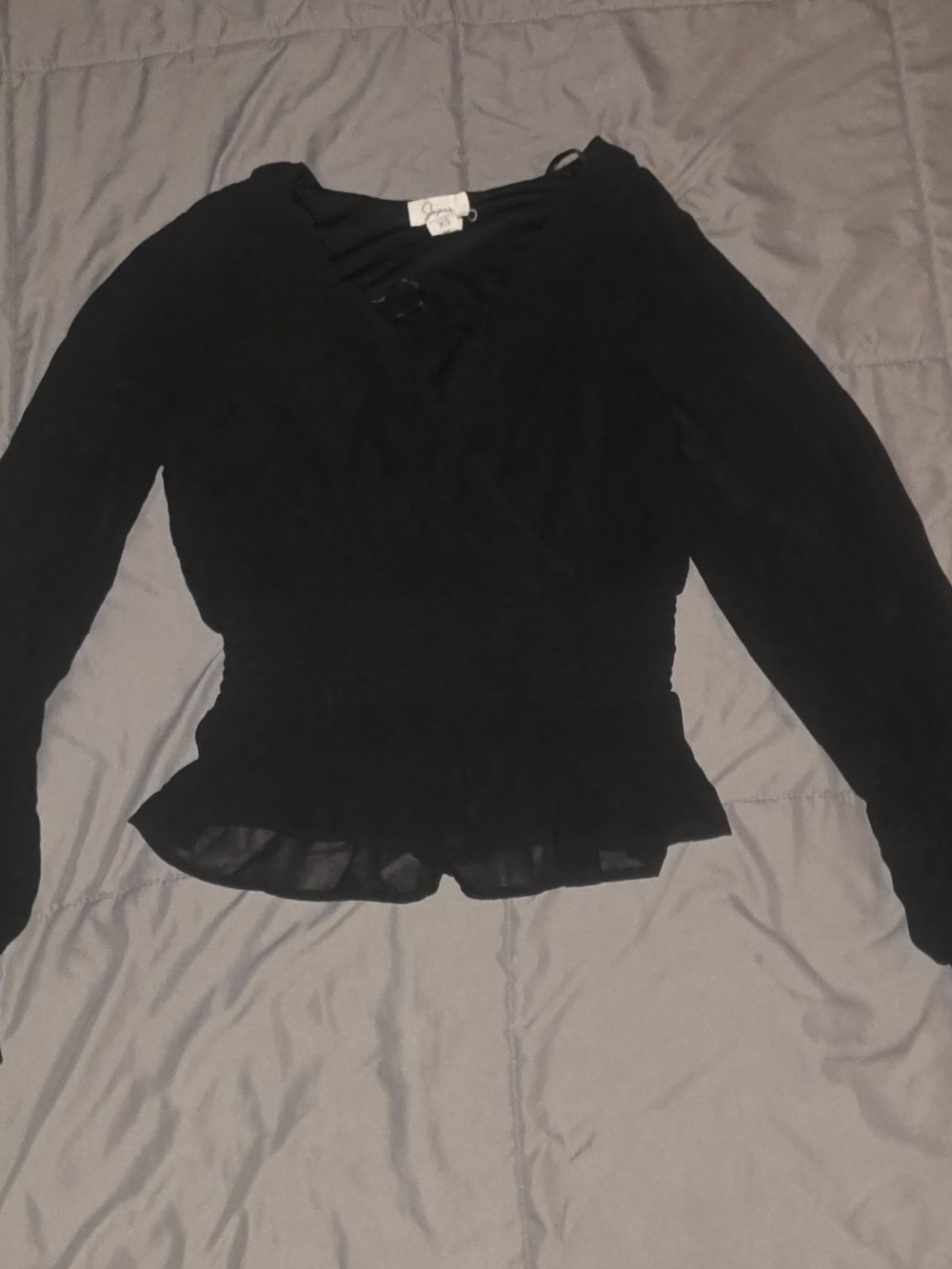 Japna Black Long-Sleeve Peplum Blouse